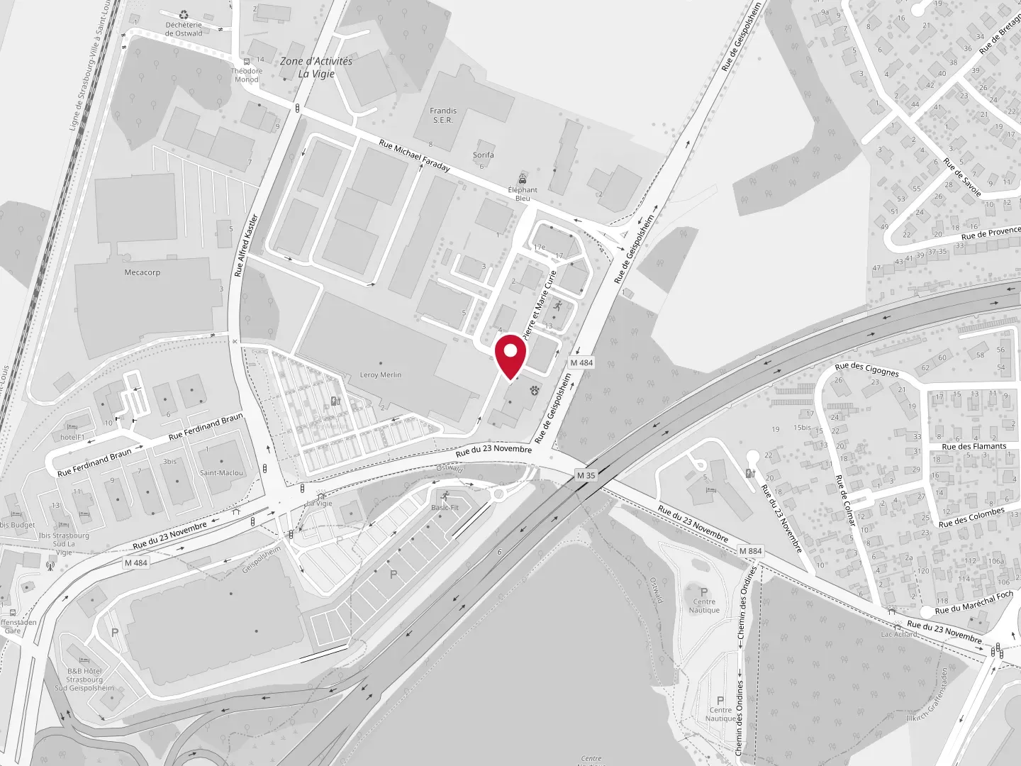 Plan d'accès : Askwert Motors, 9 rue Pierre et Marie Curie à Ostwald, dans la zone d'activités de La Vigie